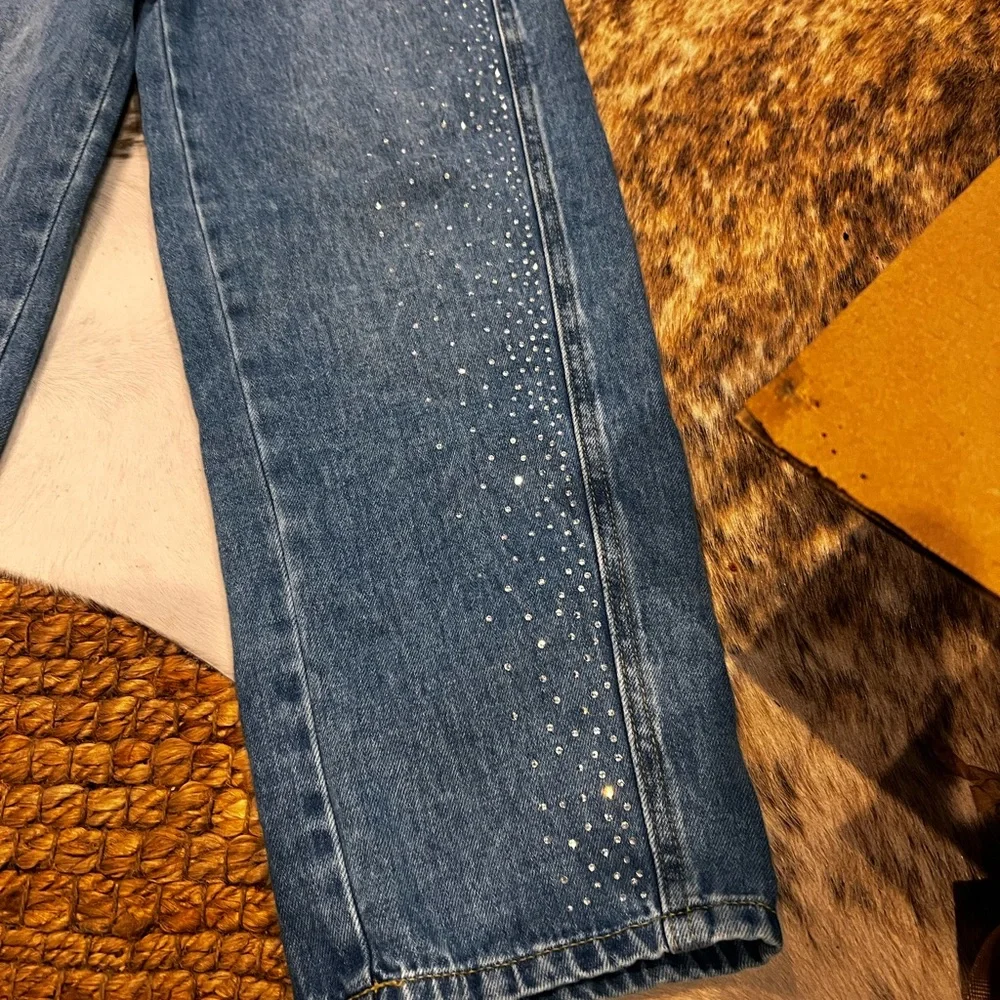 Cat & Jack Girl's Barrel Rhinestone Blue Jeans l 10 - Picture 2 of 4